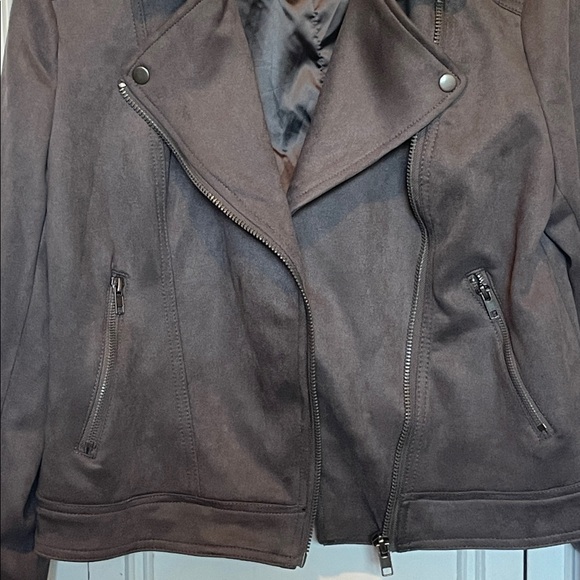 Philosophy Asymmetric Zip Faux Suede Moto Gray Cropped Jacket - Picture 3 of 4